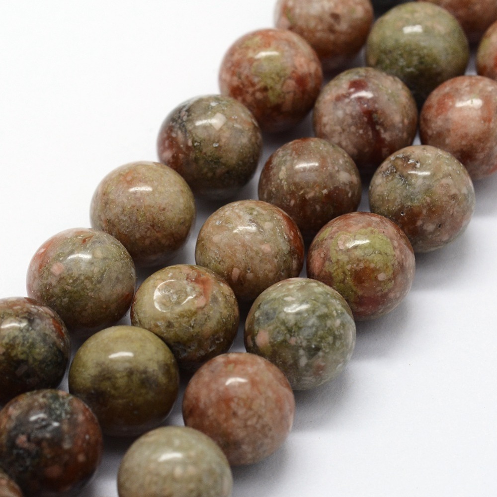 PandaHall Natural Unakite Beads Strands, Round, 8mm, Hole: 1mm; about 46pcs/strand,  14.76"(37.5cm) Unakite Round