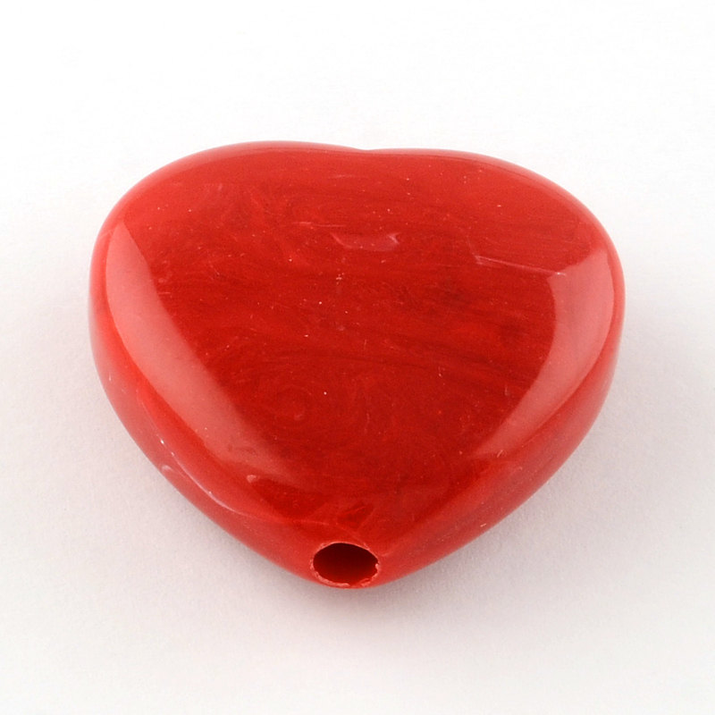 PandaHall Heart Imitation Gemstone Acrylic Beads, Red, 35x37x14mm, Hole: 4mm; about 39pcs/500g Acrylic Heart Red