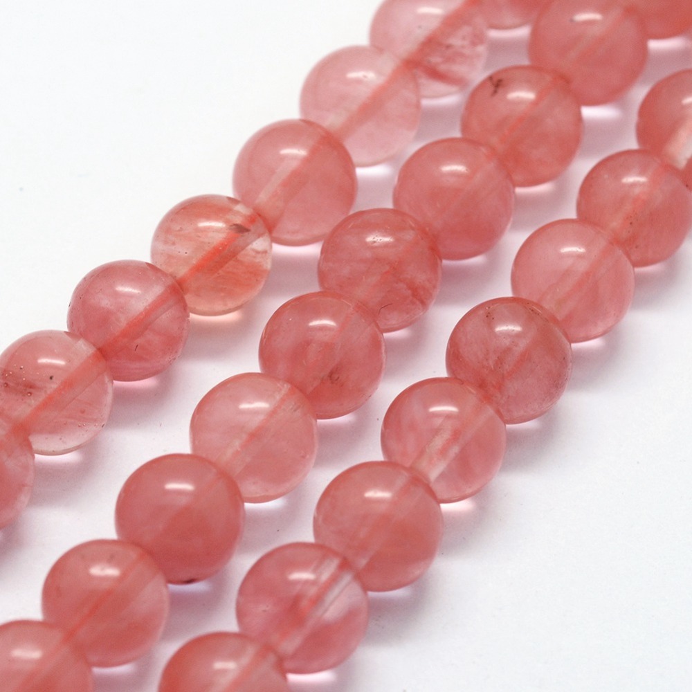 PandaHall Cherry Quartz Glass Beads Strands, Round, 6mm, Hole: 0.8mm; about 63pcs/strand,  14.76"(37.5cm) Cherry Quartz Glass Round