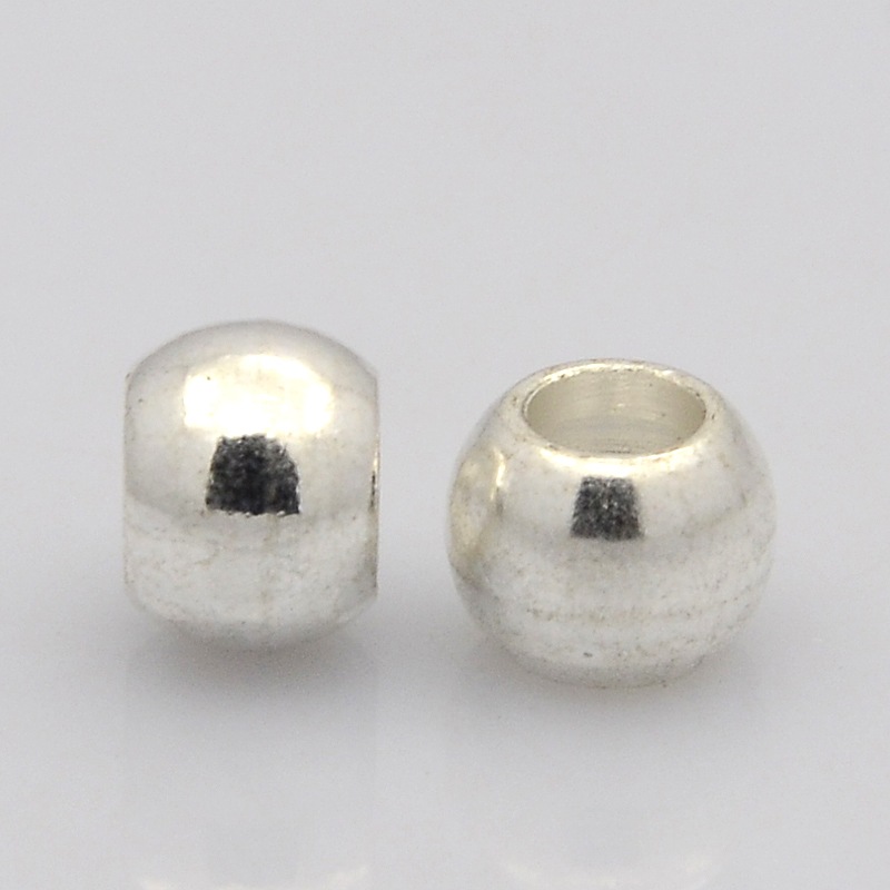 PandaHall Brass European Beads, Large Hole Rondelle Beads, Silver, 6x5mm, Hole: 4mm Brass Rondelle Silver