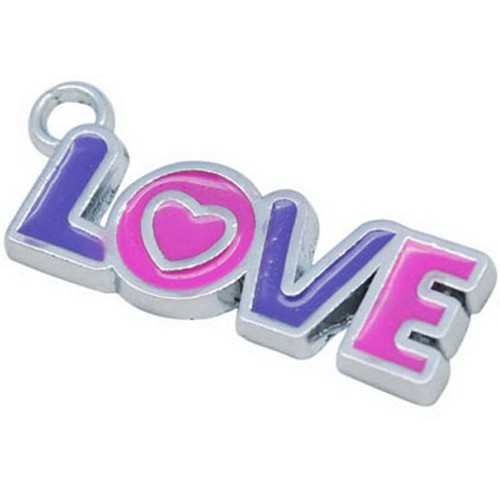 PandaHall Magenta and SlateBlue Alloy Enamel Pendants, Word Love, Platinum Color, Lead Free and Cadmium Free, 32x11x2mm, Hole: 3mm...