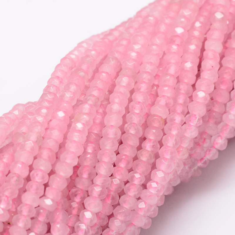 PandaHall Dyed Natural Malaysia Jade Rondelle Beads Strands, Faceted, PearlPink, 4x2mm, Hole: 1mm; about 137pcs/strand, 14.5" Malaysia Jade...