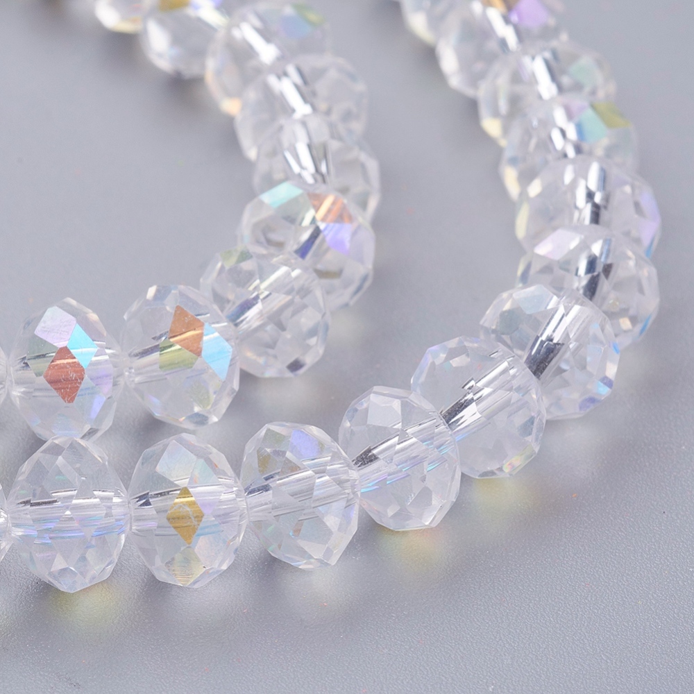 PandaHall Electroplate Glass Bead Strands, AB Color, Faceted, Rondelle, Clear AB, 8x6mm, Hole: 1mm; about 71pcs/strand, 17.3" Glass Rondelle...