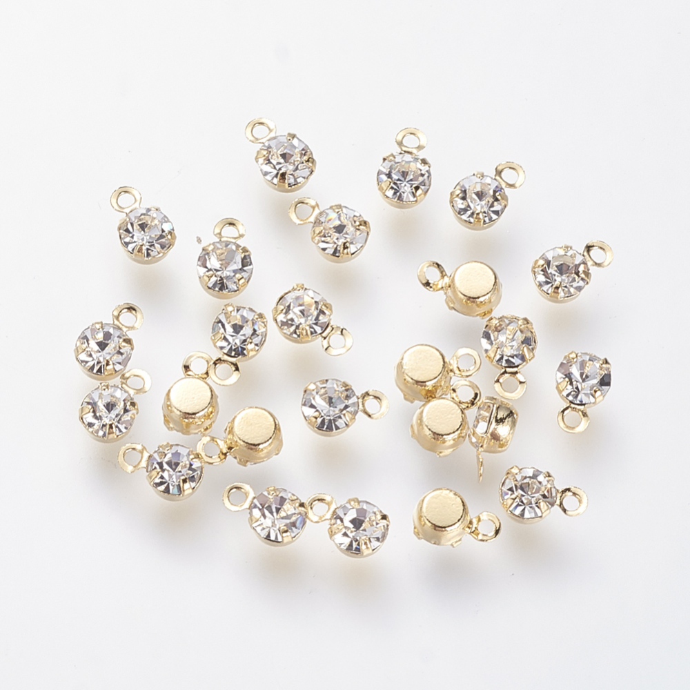 PandaHall Brass Rhinestone Charms, Real Gold Plated, 5.5x3.5x2.5mm, Hole: 1mm Brass+Rhinestone Others