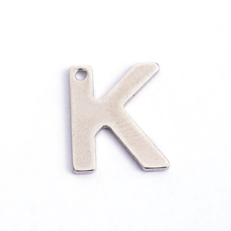 PandaHall 304 Stainless Steel Letter Charms, Letter.K, 11x9x0.5mm, Hole: 1mm Stainless Steel Alphabet