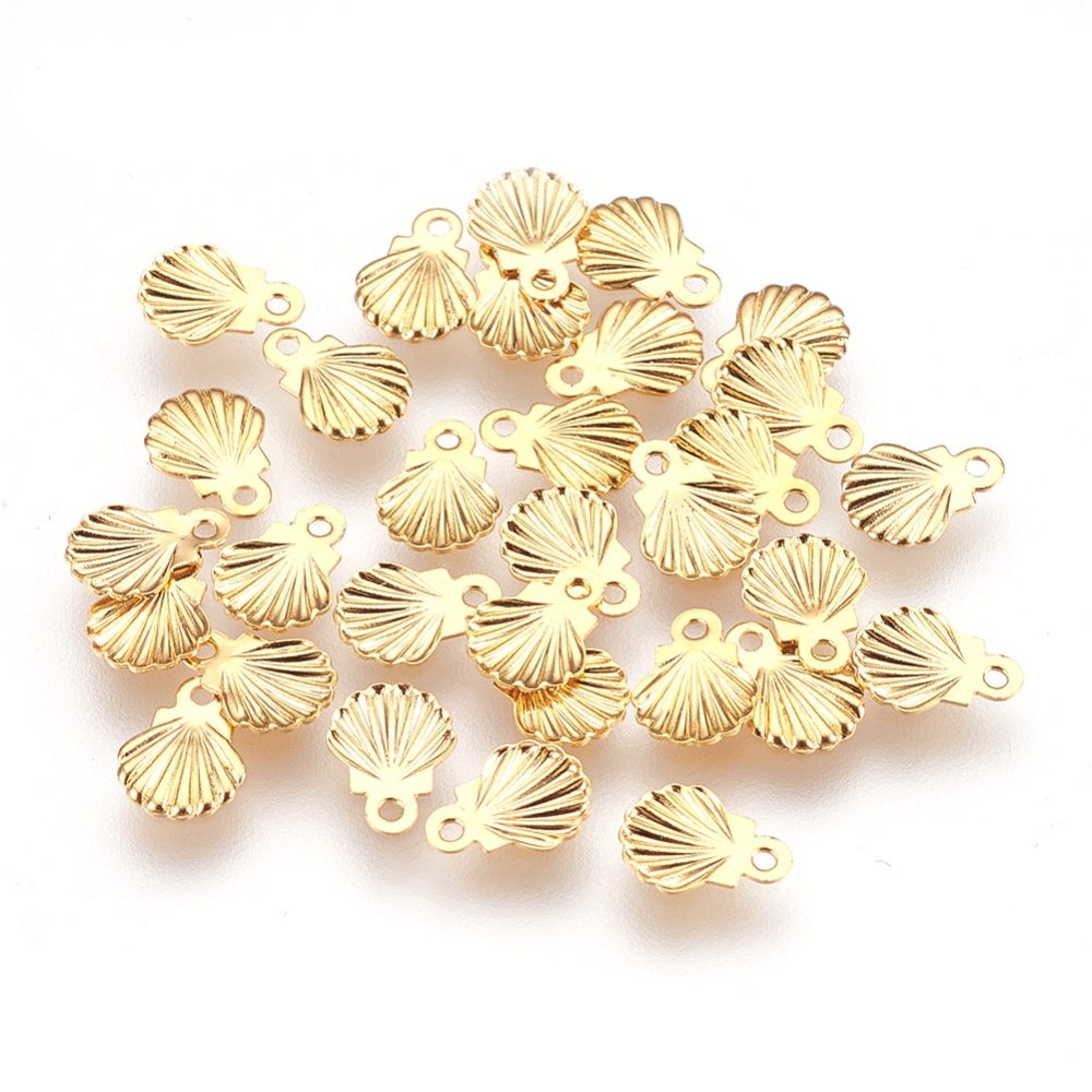 PandaHall 304 Stainless Steel Pendants, Shell, Golden, 7.5x5.5x0.5mm, Hole: 0.8mm Stainless Steel Shell