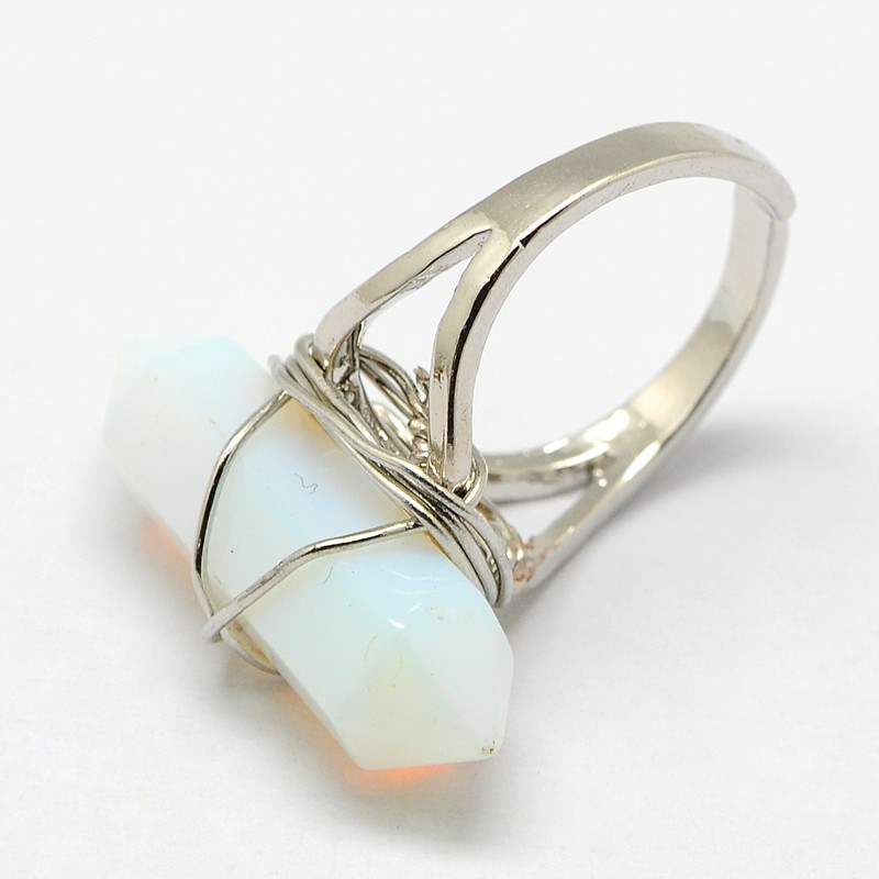 PandaHall Personalized Unisex Opalite Bullet Rings, with Platinum Plated Brass Findings, 17mm Opalite White