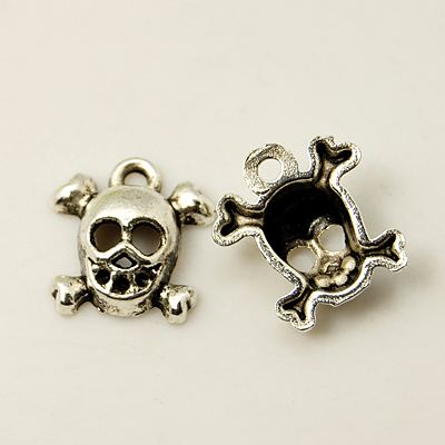 PandaHall Tibetan Style Pendants, Skull, for Halloween, Cadmium Free & Lead Free, Antique Silver, 14x13x4mm, Hole: 1mm Alloy Skull