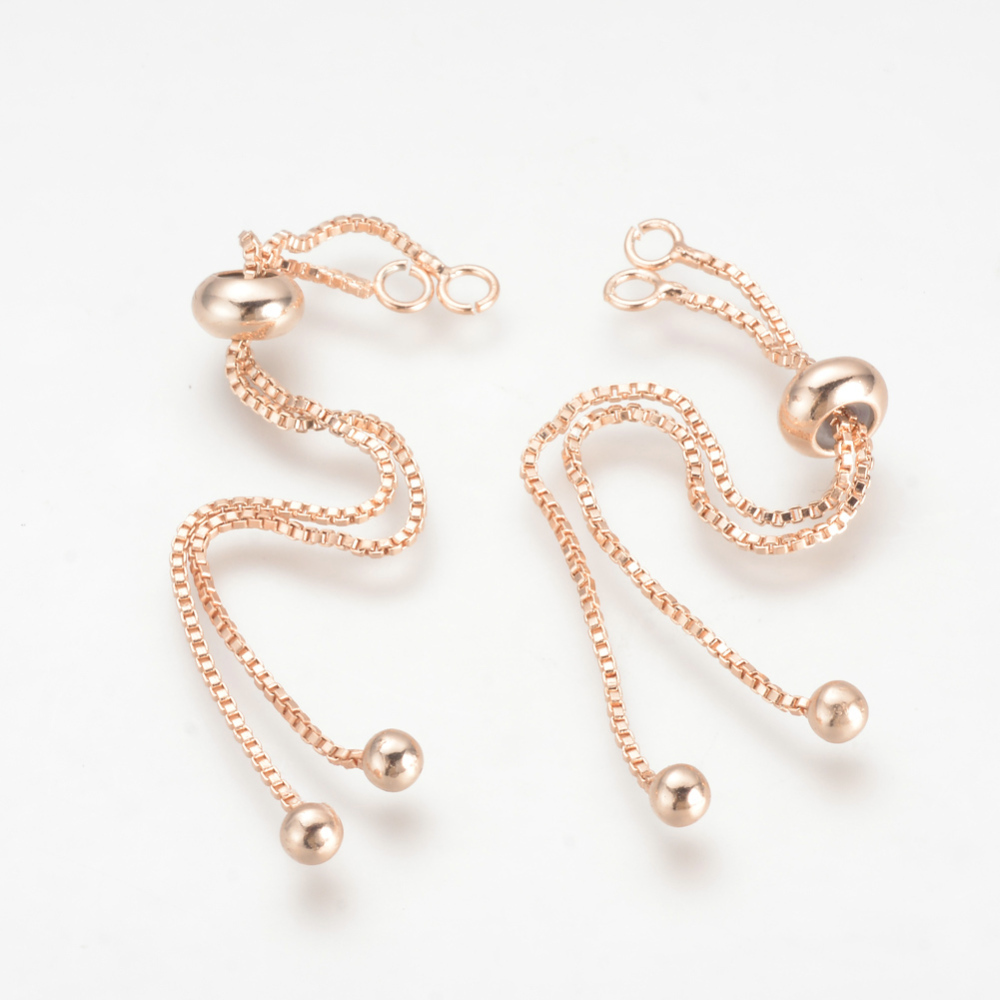 PandaHall Brass Box Chain Slider Bracelet Makings, Rose Gold, 3.54"(90mm); 1mm, Hole: 2mm Brass
