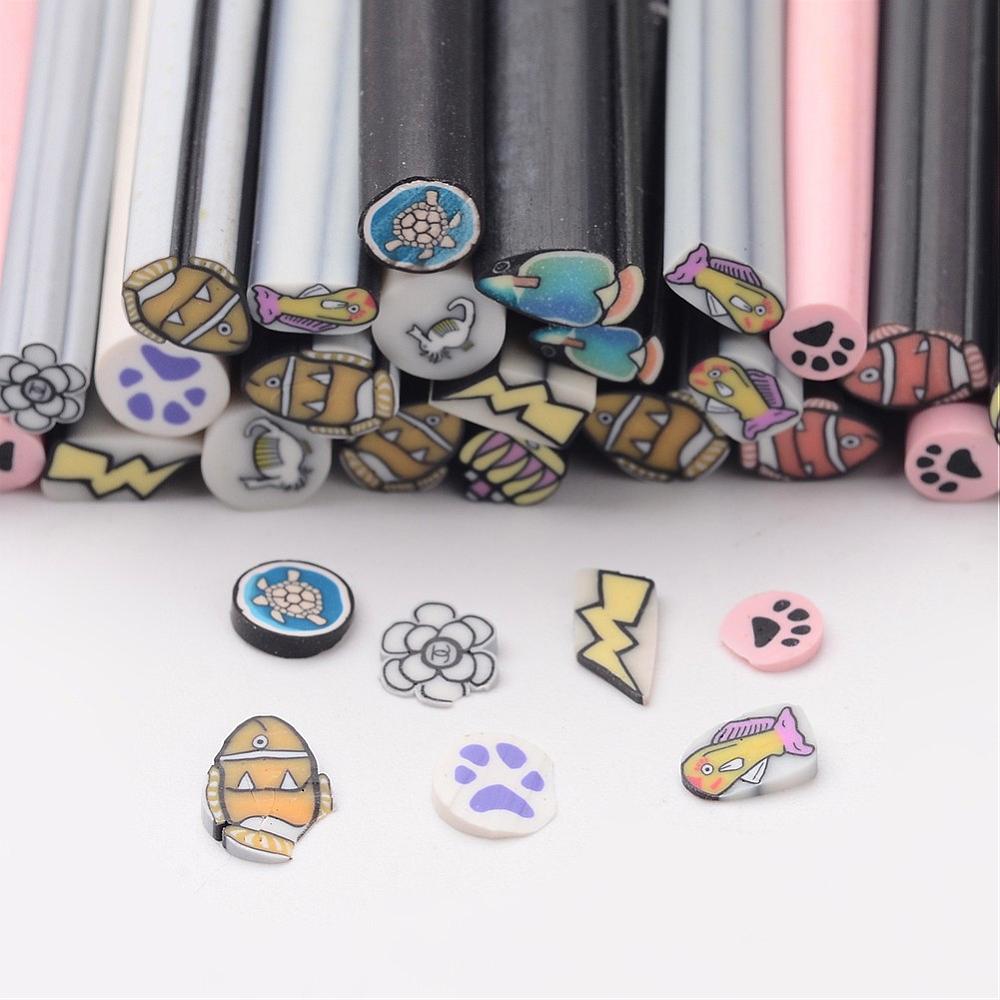 PandaHall Polymer Clay Nail Art Decoration, Fashion Nail Care, No Hole Tubes, Mixed Shape, Mixed Color, Mixed Color, 50x3~6mm Polymer Clay...