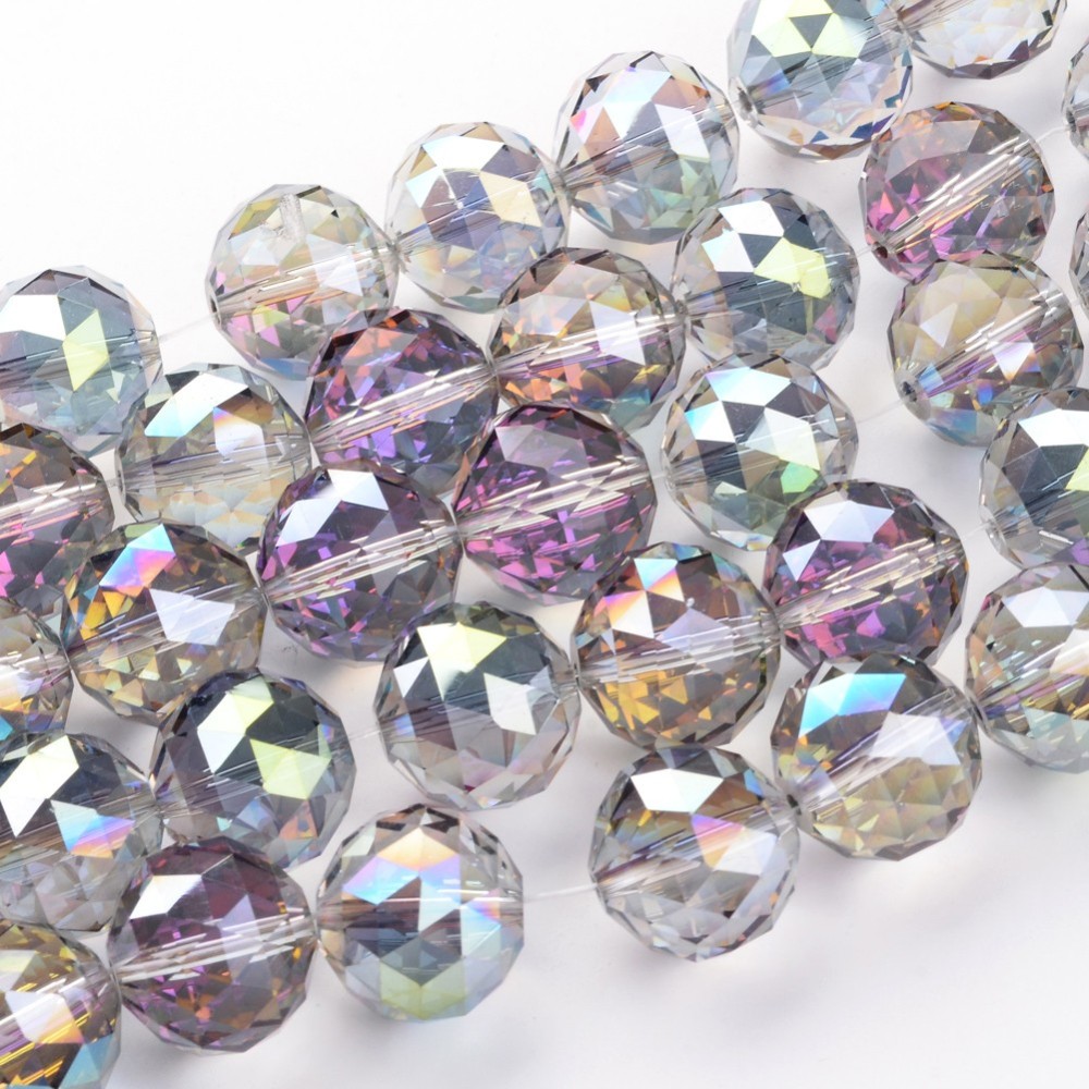 PandaHall Electroplate Glass Bead Strands, Half Plated, Faceted, Round, Green Plated, 19.5mm, Hole: 2mm; about 12pcs/strand, 8.6"(22cm)...