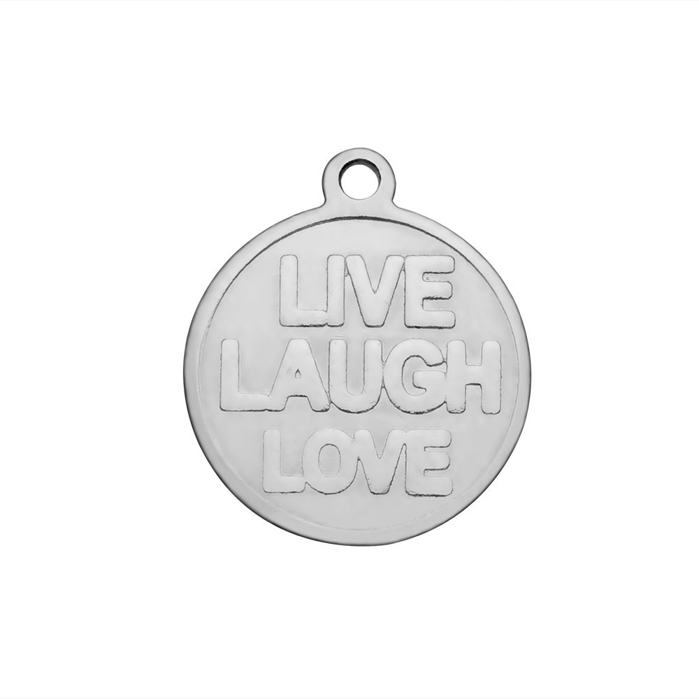 PandaHall 304 Stainless Steel Charms, Flat Round with Word Live Laugh Love, Stainless Steel Color, 16x14x1mm, Hole: 1.5mm Stainless Steel...