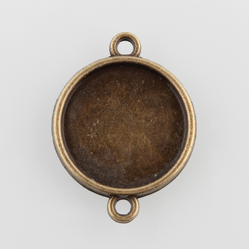 PandaHall Flat Round Alloy Cabochon Connector Settings, Nickel Free, Antique Bronze, Tray: 16mm; 25x19x2mm, Hole: 2mm; about 769pcs/kg Alloy...