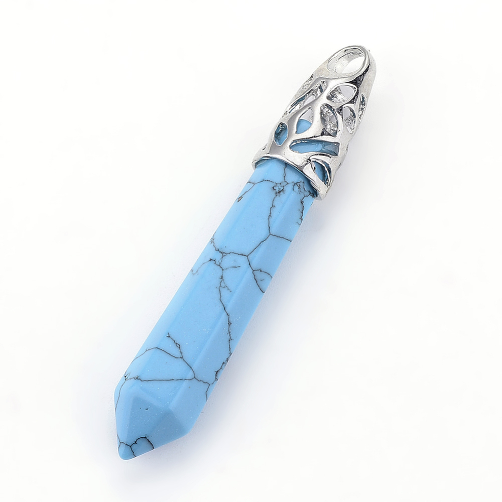 PandaHall Synthetic Turquoise Gemstone Big Pendants, with Platinum Color Brass Findings, Bullet, 58~66x11mm, Hole: 4x6mm Synthetic Turquoise...