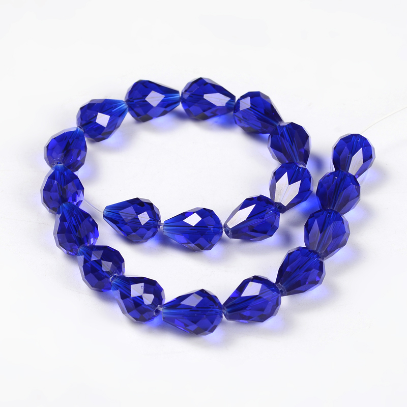PandaHall Faceted Drop Imitation Austrian Crystal Glass Bead Strands, Grade AAA, RoyalBlue, 10x8mm, Hole: 1mm; about 20pcs/strand, 8" Glass...