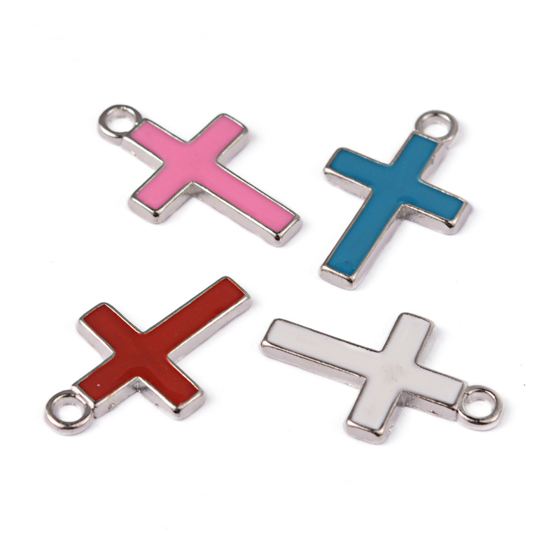 PandaHall Mixed Enamel Cross Alloy Pendants, Platinum Color,  Lead Free and Cadmium Free, 26x16x2mm, Hole: 3mm Alloy+Enamel Cross Multicolor