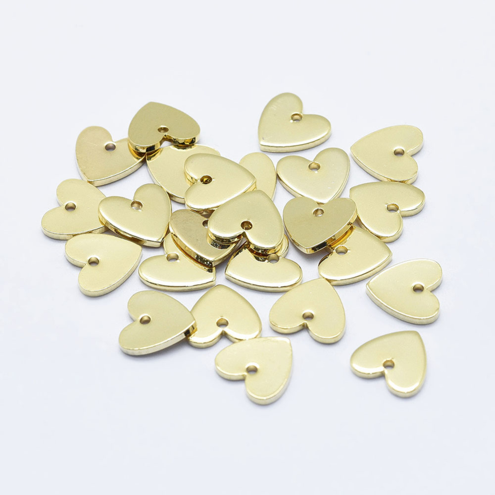 PandaHall Electroplated Brass Charms, Long-Lasting Plated, Real 18K Gold Plated, Nickel Free, Heart, 8x8x1mm, Hole: 1mm Brass Heart