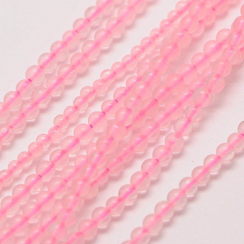 PandaHall Natural Rose Quartz Round Bead Strands, 3mm, Hole: 0.8mm; about 126pcs/strand, 16" Rose Quartz Round Pink