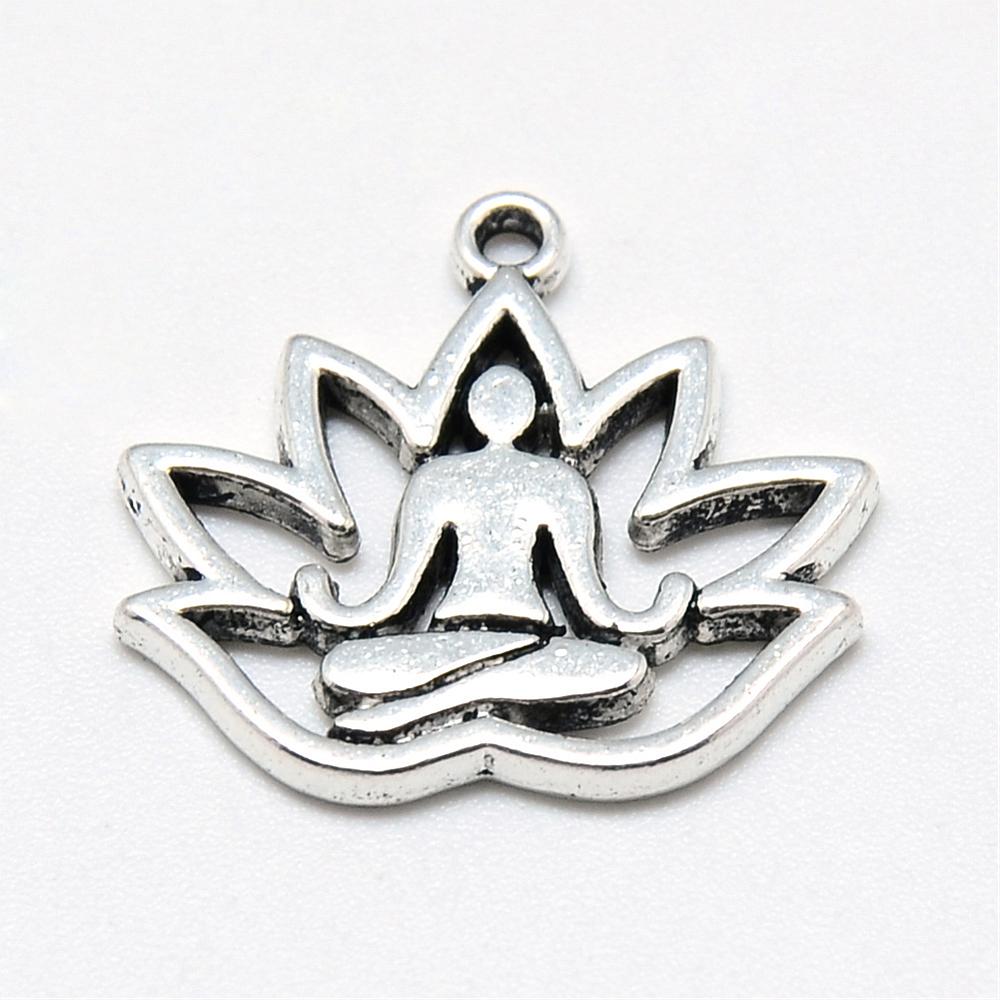 PandaHall Tibetan Style Alloy Yoga Theme Pendants, Lotus, Lead Free & Cadmium Free, Antique Silver, 16.5x18x1.5mm, Hole: 1mm; about...
