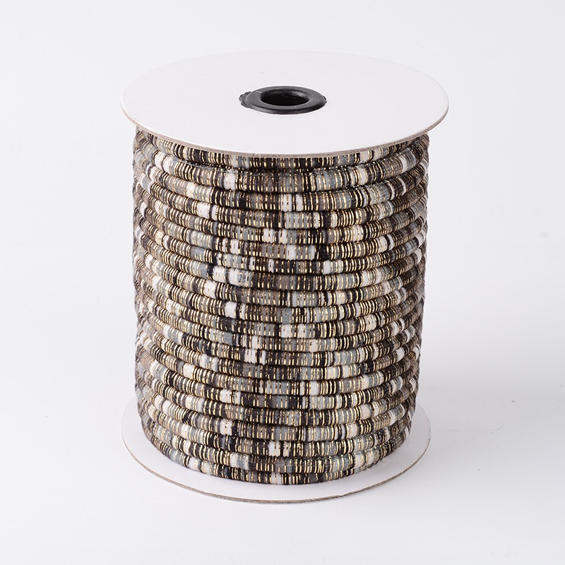 PandaHall Round Polyester Cords, with Gold Wire, Gray, 5mm; about 50yard/roll Polyester Gray