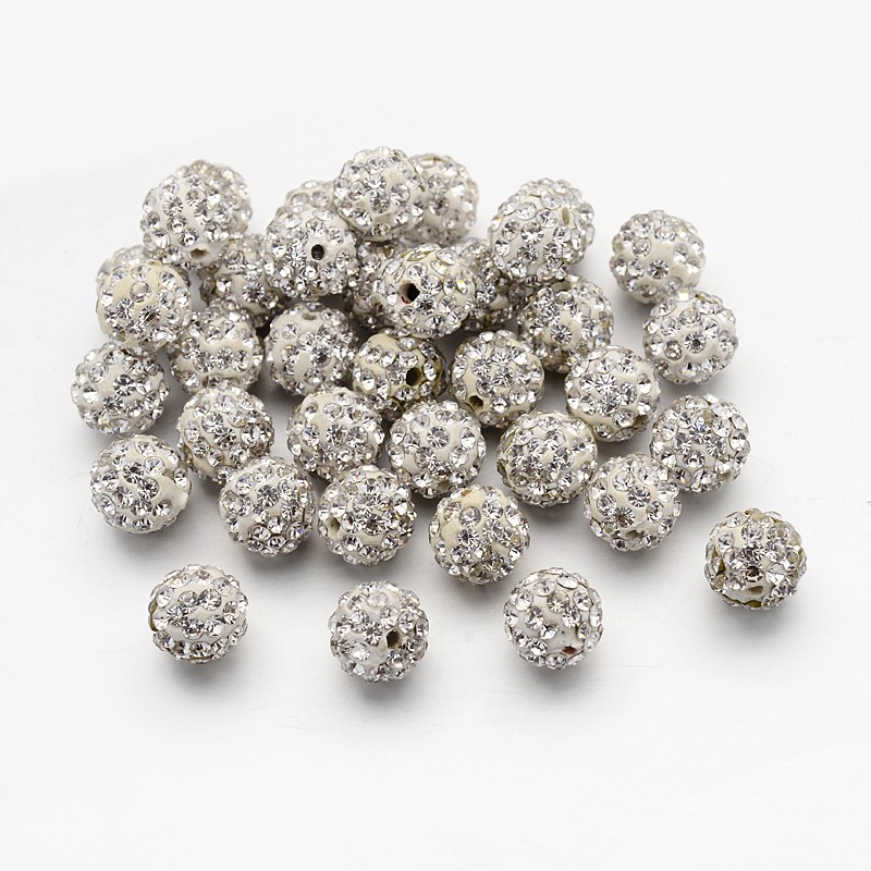 PandaHall Pave Disco Ball Beads, Polymer Clay Rhinestone Beads, Round, Crystal, 10mm, Hole: 2mm Polymer Clay+Glass Rhinestone Round Clear