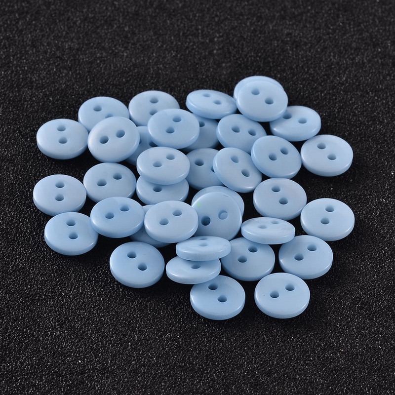 PandaHall 2-Hole Flat Round Resin Sewing Buttons for Costume Design, SkyBlue, 9x2mm, Hole: 1mm Resin Flat Round Blue