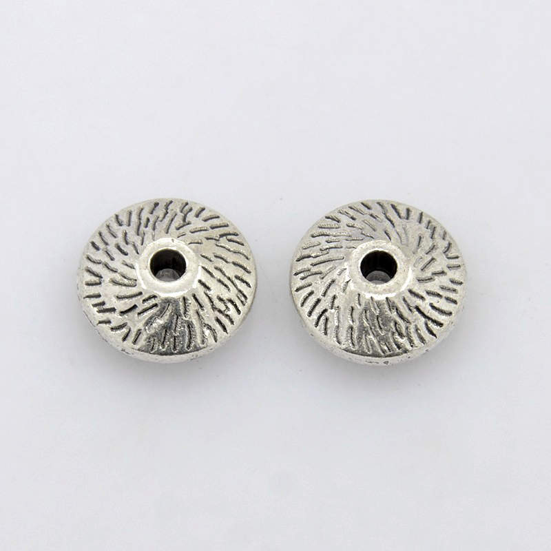 PandaHall Tibetan Silver Beads, Lead Free and Cadmium Free, Bicone, Antique Silver, about Round, 12mm in diameter, 4.5mm thick, hole: 2mm...