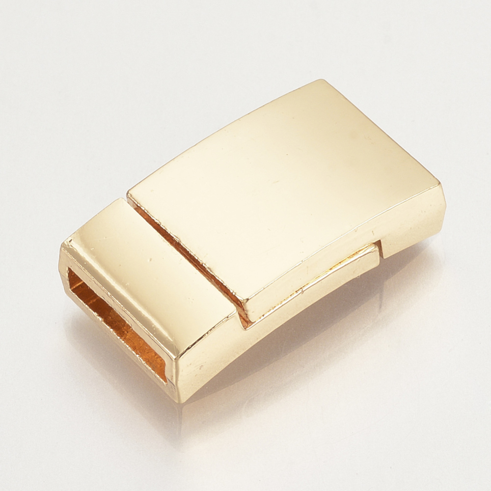 PandaHall Alloy Magnetic Clasps, Rectangle, Light Gold, 23x13x5mm, Half Hole: 2x10mm Alloy Rectangle