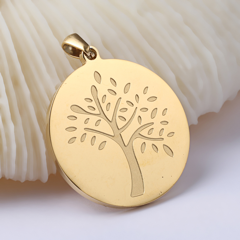 PandaHall Flat Round with Tree of Life 304 Stainless Steel Pendants, Golden, 33x29.8x2mm, Hole: 7x3mm Stainless Steel Flat Round