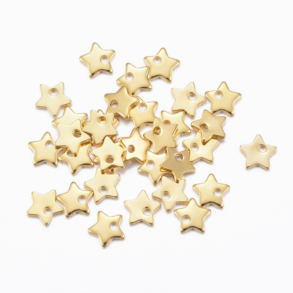 PandaHall 304 Stainless Steel Charms, Star, Golden, 5.5x6x1mm, Hole: 1mm Stainless Steel Star