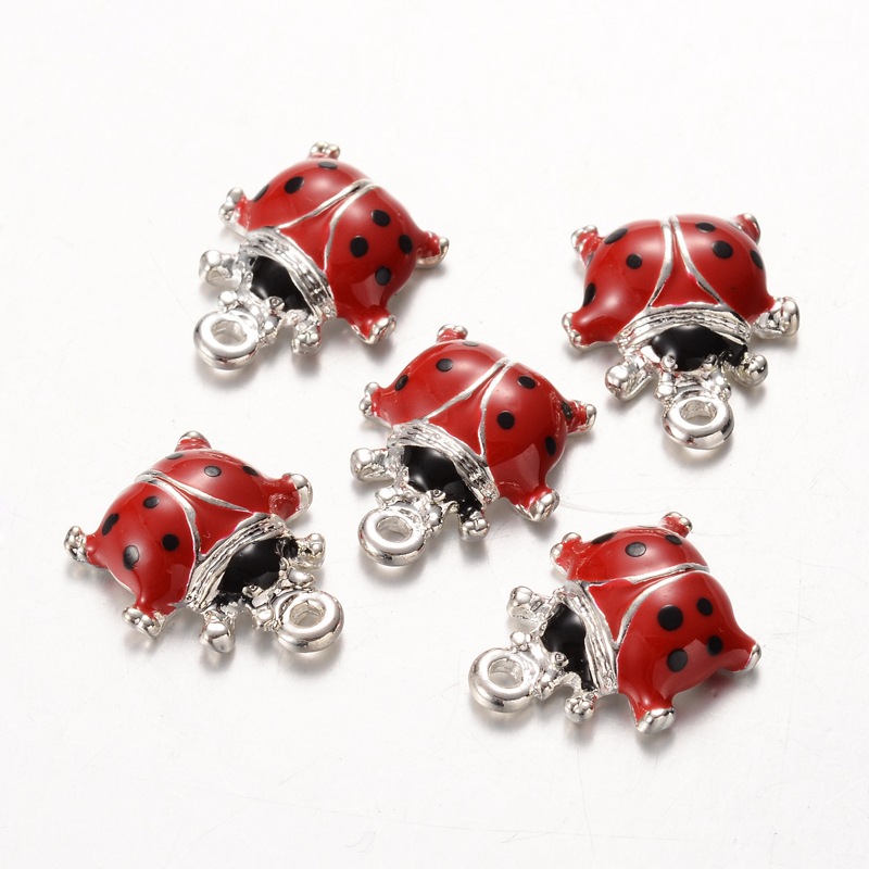 PandaHall Alloy Enamel Charms, Ladybug, Red, about 16mm long, 14mm wide, 4mm thick, hole: 1mm Alloy+Enamel Ladybug Red