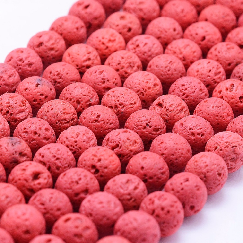 PandaHall Natural Lava Beads Strands, Dyed, Round, Red, 8mm, Hole: 1mm; about 53pcs/strand, 15.3"(39cm)  Lava Round Red