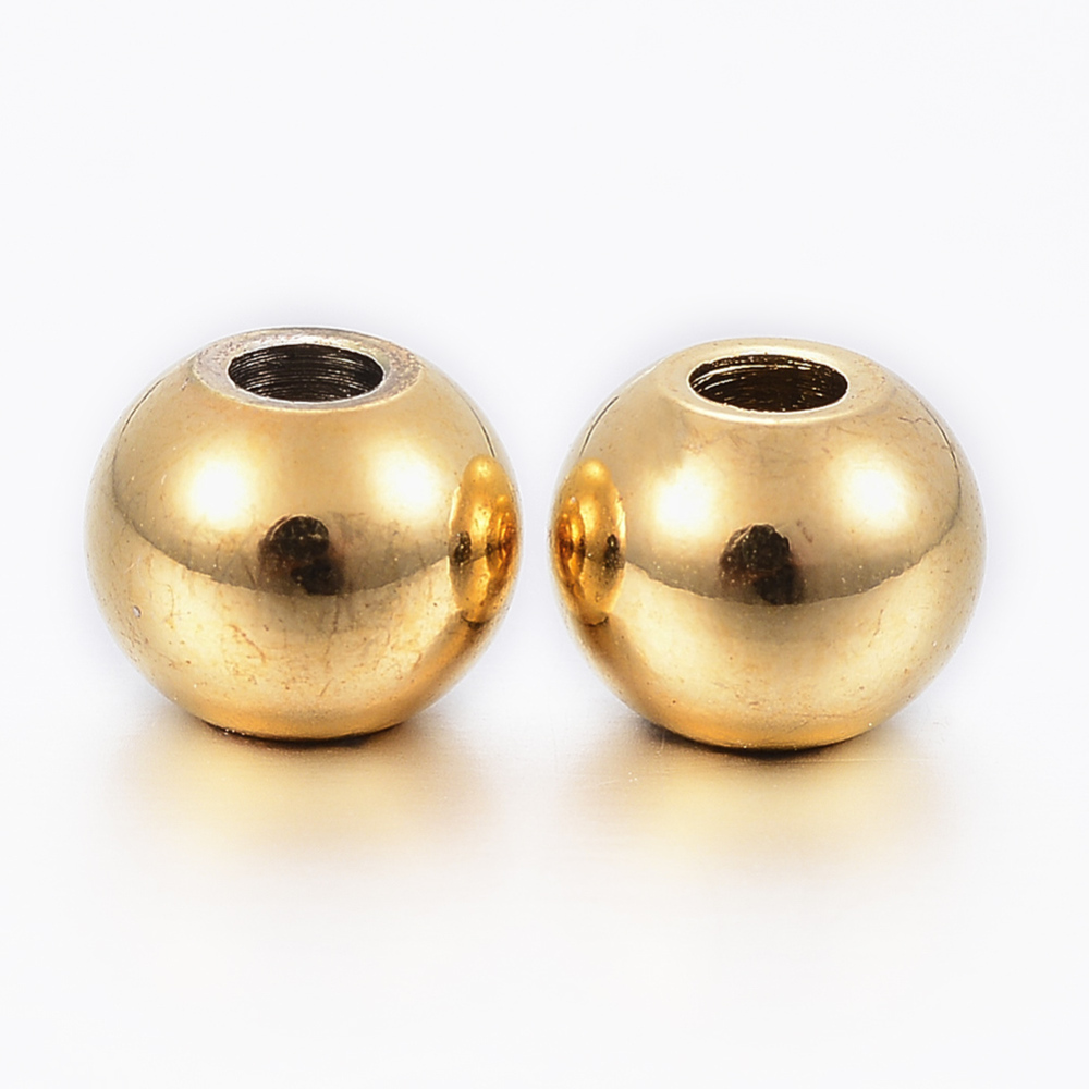 PandaHall 304 Stainless Steel Beads, Round, Golden, 6x5mm, Hole: 2mm Stainless Steel Round