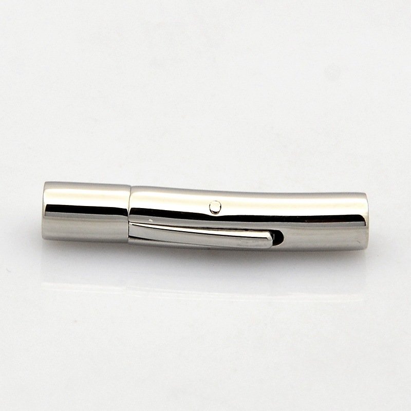 PandaHall Column 304 Stainless Steel Bayonet Clasps, Stainless Steel Color, 28x6mm, Hole: 3mm Stainless Steel