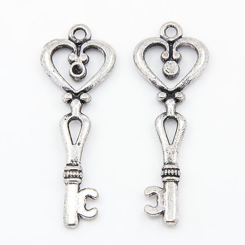PandaHall Alloy Pendants, Lead Free and Cadmium Free & Nickel Free, Skeleton Key, Antique Silver, 41x14x2.5mm, Hole: 1.5mm Alloy Key