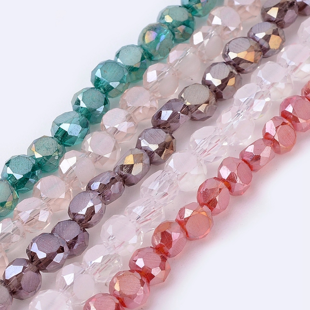 PandaHall Faceted Flat Round AB Color Plated Frosted Crystal Glass Beads Strands, Mixed Color, 4x3mm, Hole: 1mm; about 99pcs/strand, 13.9"...