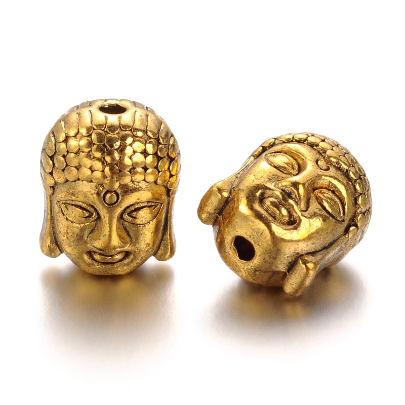 PandaHall Tibetan Style Beads, Lead Free, Buddha Head, Antique Golden, 11x9x8mm, Hole:1.5mm Alloy Human