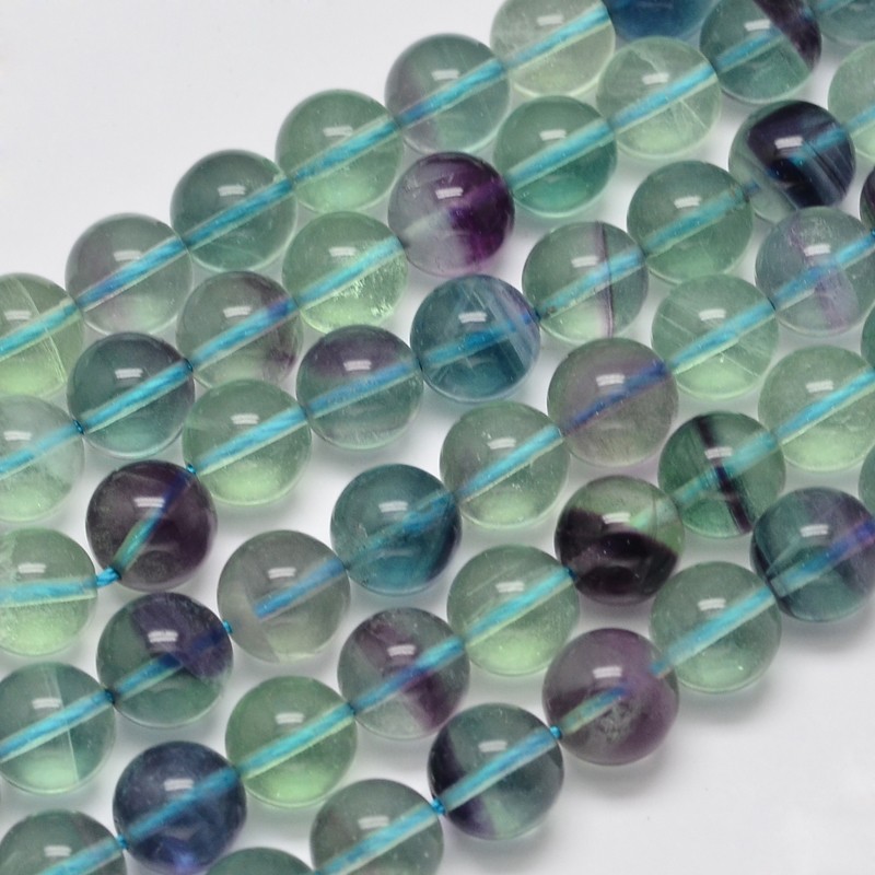 PandaHall Natural Fluorite Round Bead Strands, 10mm, Hole: 1mm; about 41pcs/strand, 15.5" Fluorite Round