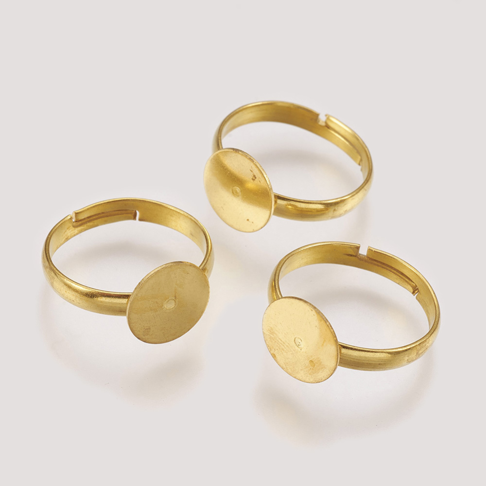 PandaHall Brass Pad Ring Base Findings, Adjustable, Unplated, Lead Free and Cadmium Free and Nickel Free, 19mm; 17mm Inner Diameter Brass
