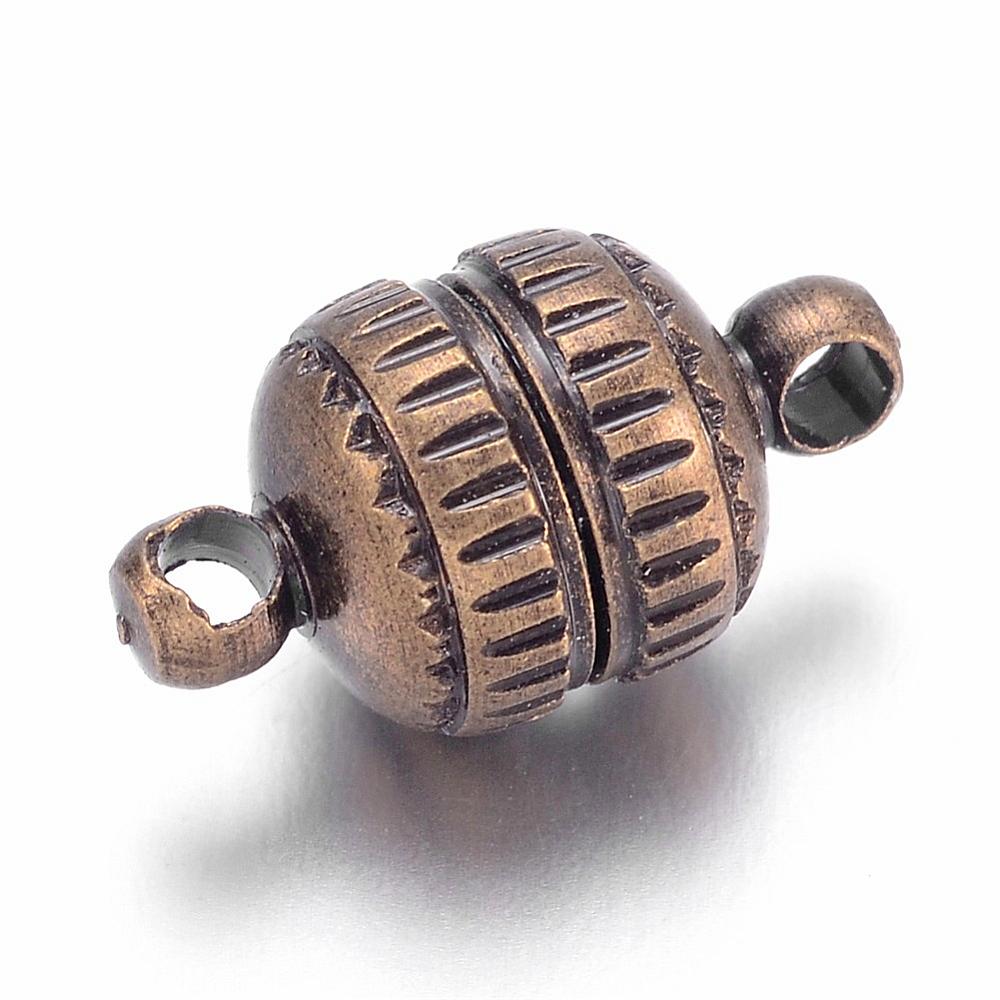 PandaHall Brass Magnetic Clasps, Nickel Free, Round, Antique Bronze, 14x8mm, Hole: 2mm Brass Round
