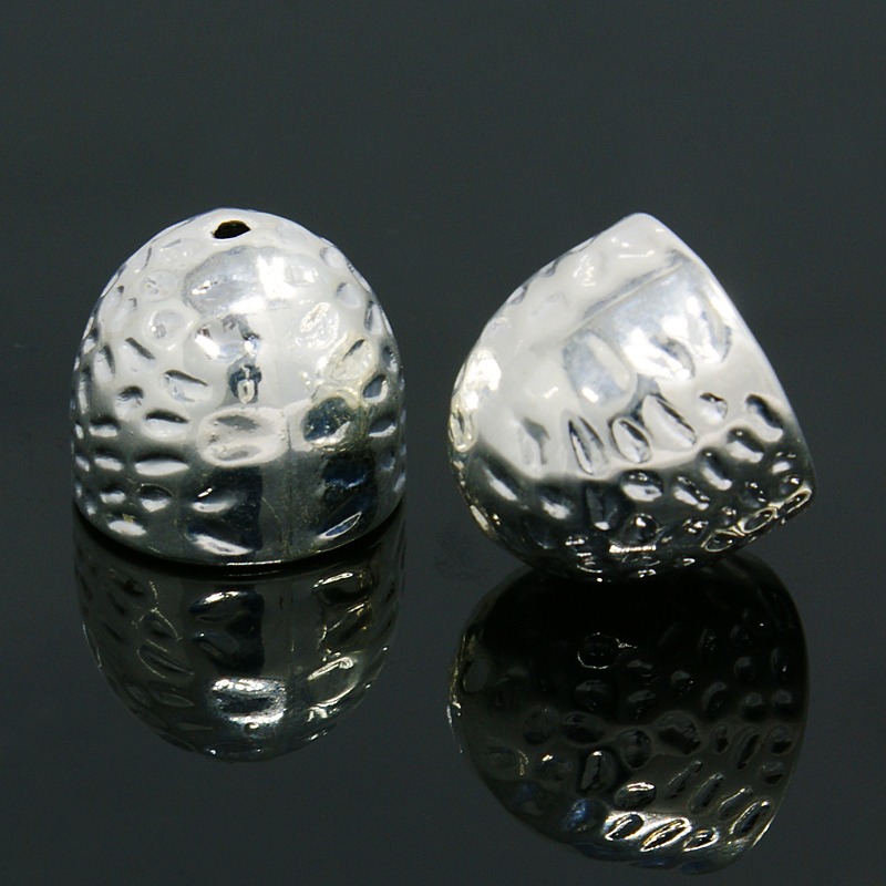 PandaHall Hammered Alloy Campaniform Cord Ends, Silver, 16x14mm, Hole: 1mm Alloy Silver