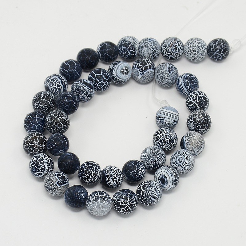 PandaHall Gemstone Beads Strands, Natural Weathered Agate/Crackle Agate, Round, Grade A, Dyed, Black, 8mm; about 50pcs/strand, 16" Weathered...