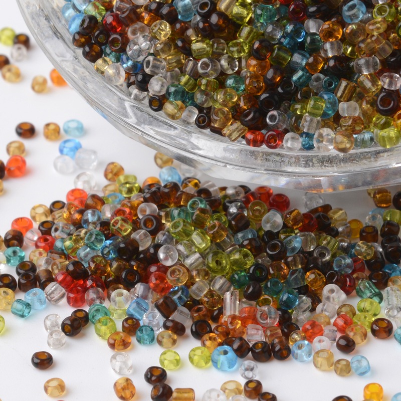PandaHall 12/0 Transparent Colours Round Glass Seed Beads, Mixed Color, 2~3x1.5~2mm, Hole: 0.8~1mm; about 37500pcs/pound Glass Multicolor