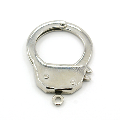 PandaHall 304 Stainless Steel Handcuff Clasps, Stainless Steel Color, 25x18x3mm, Hole: 2mm Stainless Steel