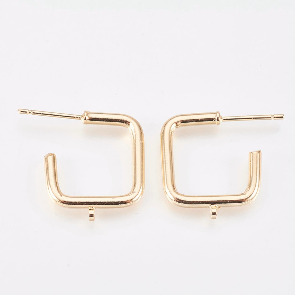 PandaHall Brass Stud Earring Findings, Nickel Free, Real Gold Plated, 19x16.5x2mm, Hole: 1.2mm; Pin: 0.8mm Brass