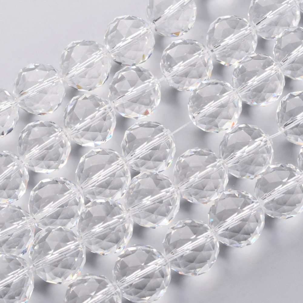 PandaHall Glass Bead Strands, Faceted, Round, Clear, 19.5mm, Hole: 2mm; about 12pcs/strand, 8.6"(22cm) Glass Round Clear