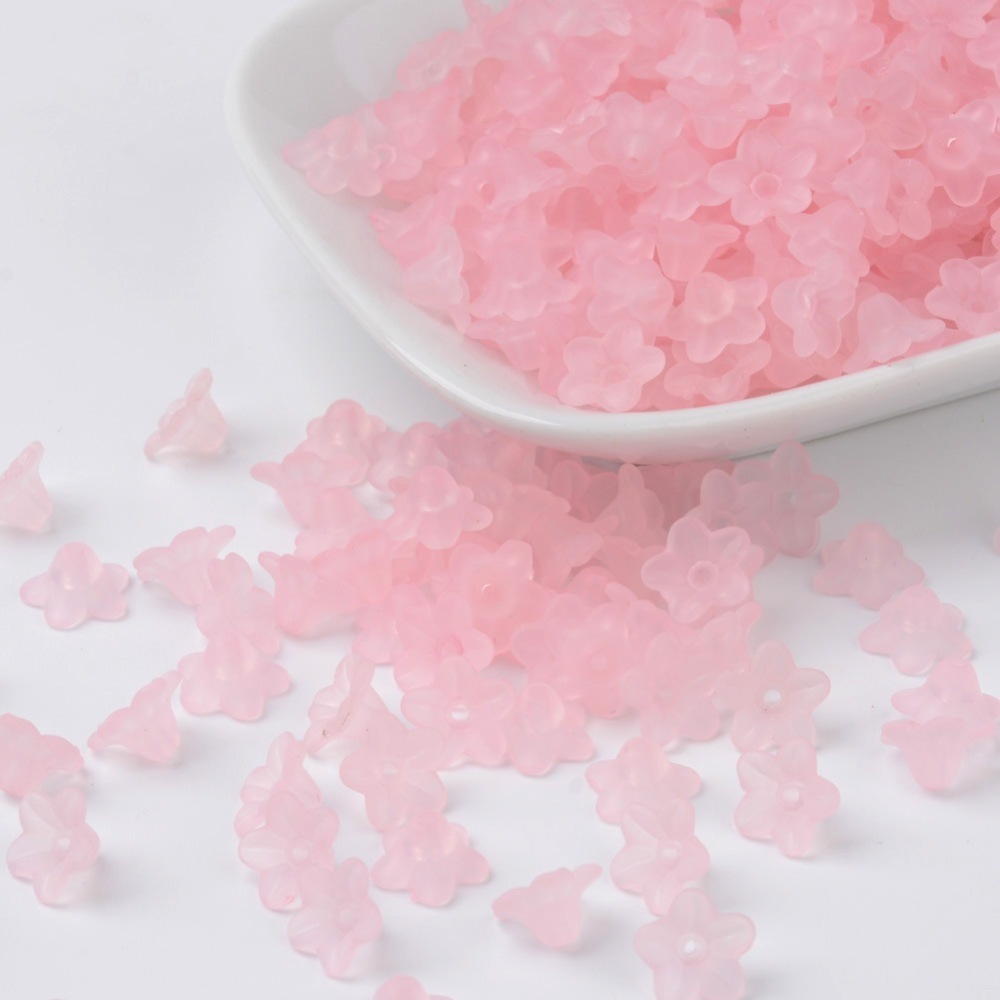 PandaHall Transparent Acrylic Beads, Flower, Frosted, Pink, 10x5mm, Hole: 1mm; about 4200pcs/500g Acrylic Flower Pink