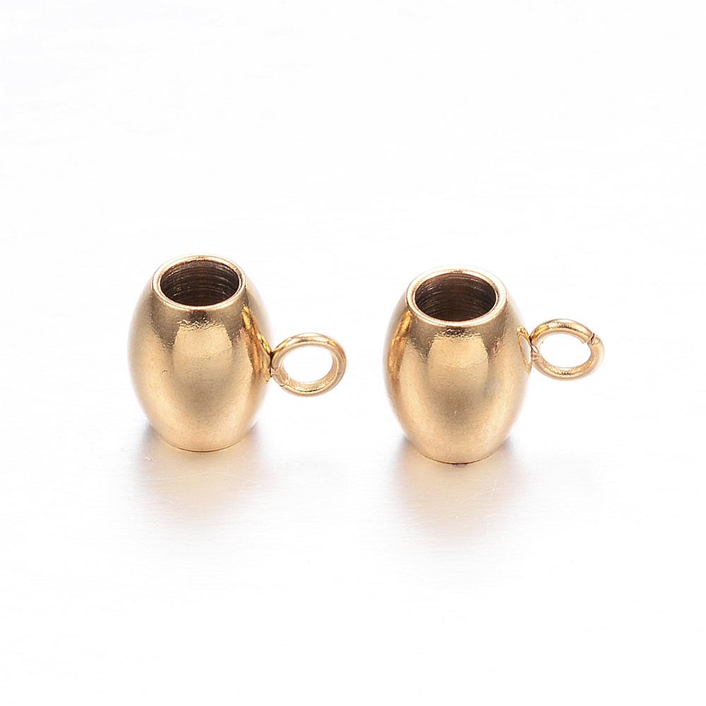 PandaHall 304 Stainless Steel Hanger Links, Oval, Golden, 9x7x6mm, Hole: 2mm Stainless Steel Round