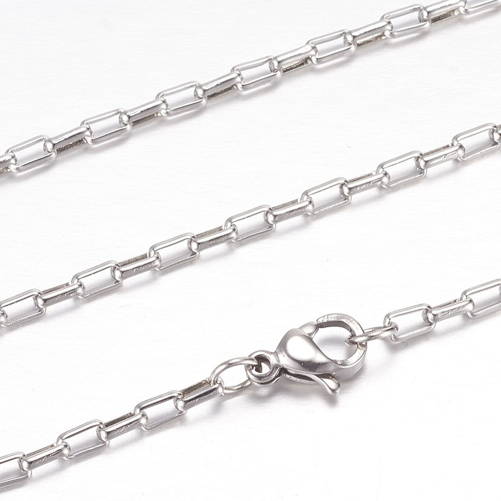 PandaHall 304 Stainless Steel Box Chain Necklaces, with Lobster Claw Clasps, Stainless Steel Color, 19.2"(49cm) Stainless Steel