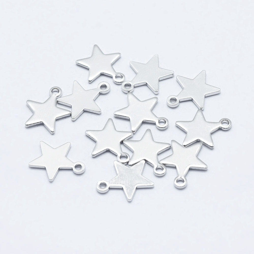 PandaHall Electroplated Brass Charms, Long-Lasting Plated, Real Platinum Plated, Nickel Free, Star, 11.5x10x0.8mm, Hole: 1mm Brass Star